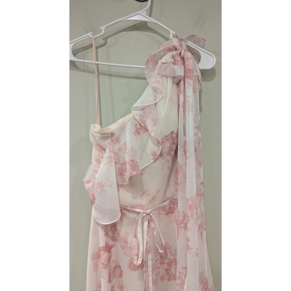Marchesa Notte Bridesmaid Pink White Floral One Shoulder Flutter Sleeve Dress 6 - Picture 3 of 6